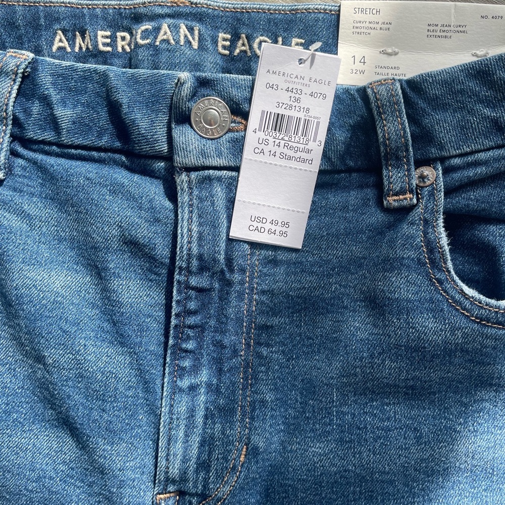 American Eagle Curvy Mom Blue Jeans Stretch 14 R 32W
